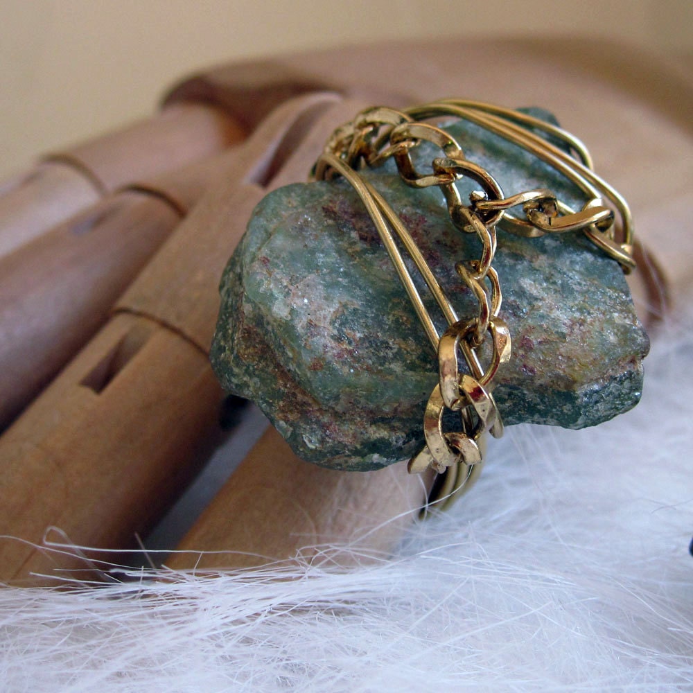 Rustic Green Ring that Rocks  size 4.5