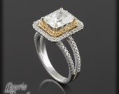7x9mm Radiant Cut CZ Ring with Diamond and Yellow Sapphire Double Halo - LS1640