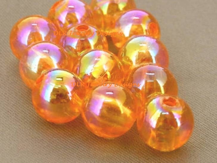 40 pcs 8mm Irridescent Orange Acrylic Lucite Round Bead
