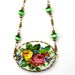 Floral Cameo Necklace Green Beaded Geometric Brass Chain Vintage Style N039