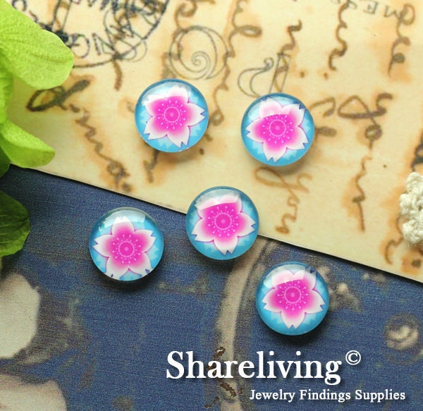 10pcs 12mm Handmade Photo Glass Cabs Cabochons (Flowers)   -- BCH210C