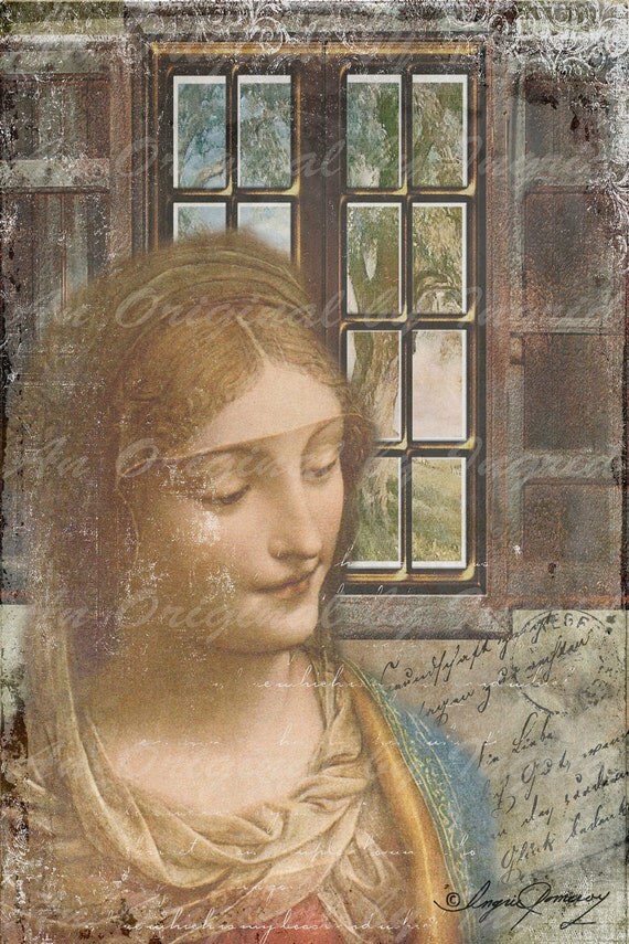 Maiden at Window Digital Collage Greeting Card (Suitable for Framing)