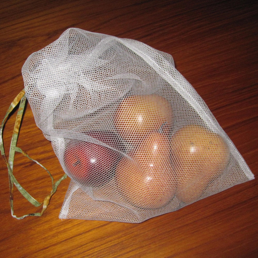 Mesh Grocery Produce Bag Gift Set of 6 with Matching Drawstring Stuff Duffel Bamboo Design