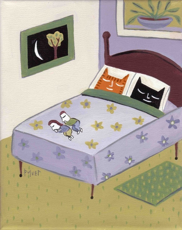 Funny Cat Print 8x10 Cats Sleeping in Bed