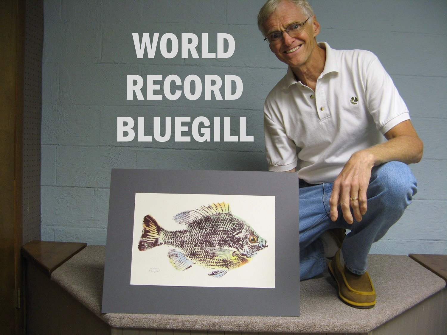World Record Bluegill Print GYOTAKU fish rubbing on Cougar Natural paper