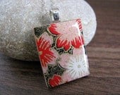 cherry blossom gloss-finished chiyogami and wood pendant on a silver-plated - medium - secrets