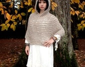 The Hood Poncho shawl boho Scarf spun wool Natural bone white