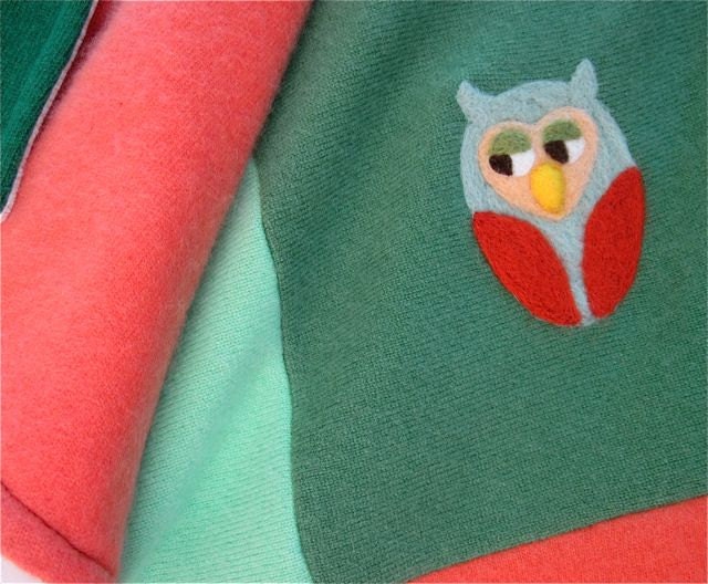 Toddler Upcycled Sweaters Quilt - pure Cashmere w/ Owl & Acorns - Made to Order - Upcycled Cashmere - Perfect Baby Shower Gift