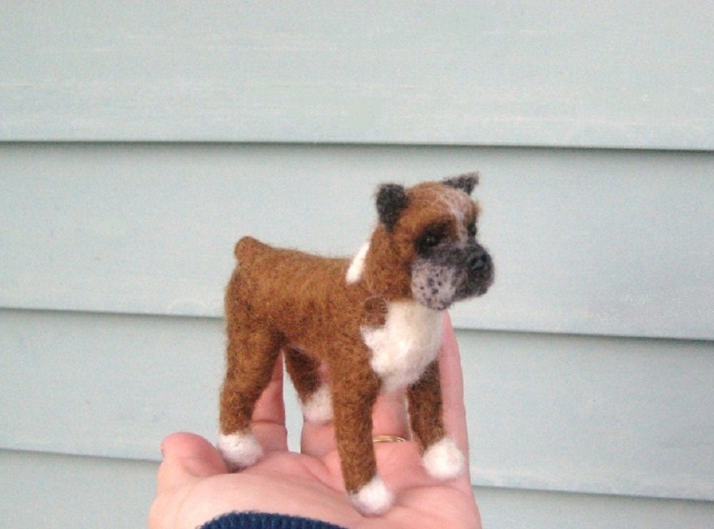 Custom Pet Portrait  / Boxer / poseable by Fiber Artist GERRY