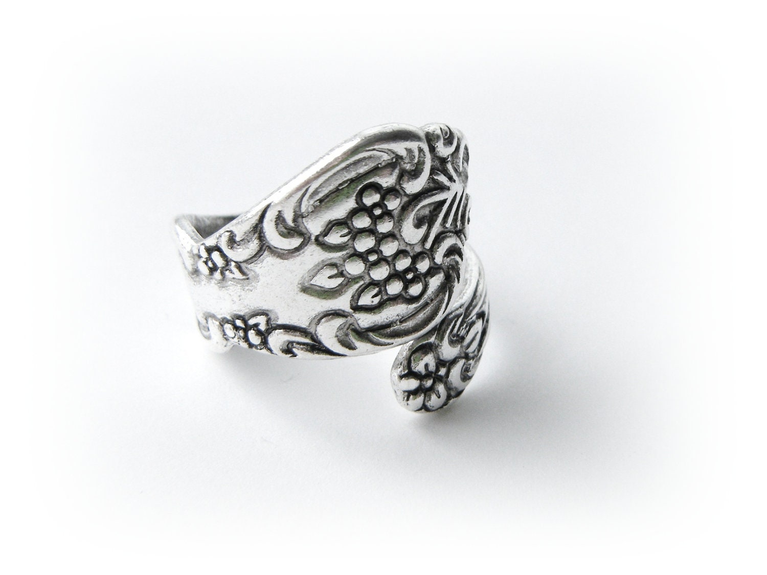 1 - Antique Silver Floral Spoon Ring Adjustable - Antique Silver Brass Jewelry (BD)