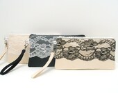 Bridal Bridesmaid Clutch Purse Rectangle Wristlet  Your Choice of Lace on Ivory Cream Satin