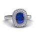 Blue Sapphire Engagement Ring Bezel Set Cushion with Diamond Halo 14K or 18K Gold Custom Sapphire Ring Bridal Jewelry