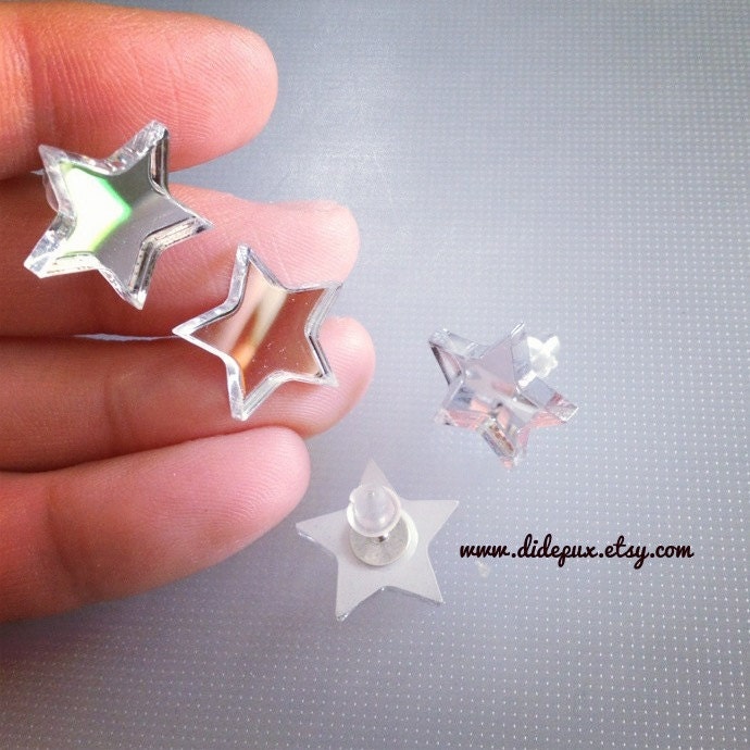 Silver mirror stud star earrings