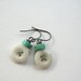 Cottage Chic Cute White Vintage Button Earrings with Aqua Beads