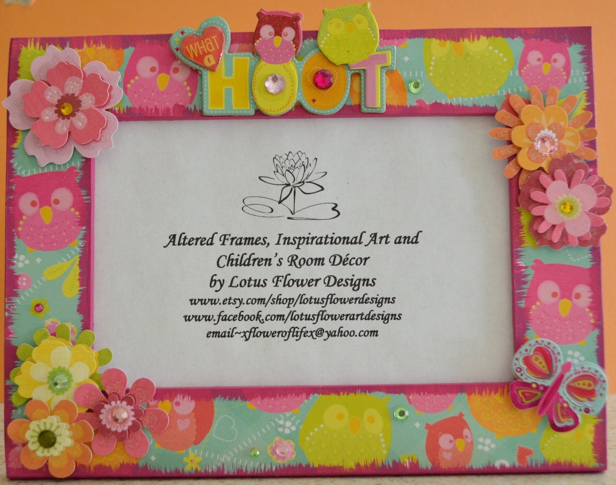 What A Hoot Girls Embellished Owl Picture Photo Frame Room Decor or Gift