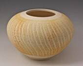 Ceramic Textured Vase Raw no Glaze Yellow Stain Pottery