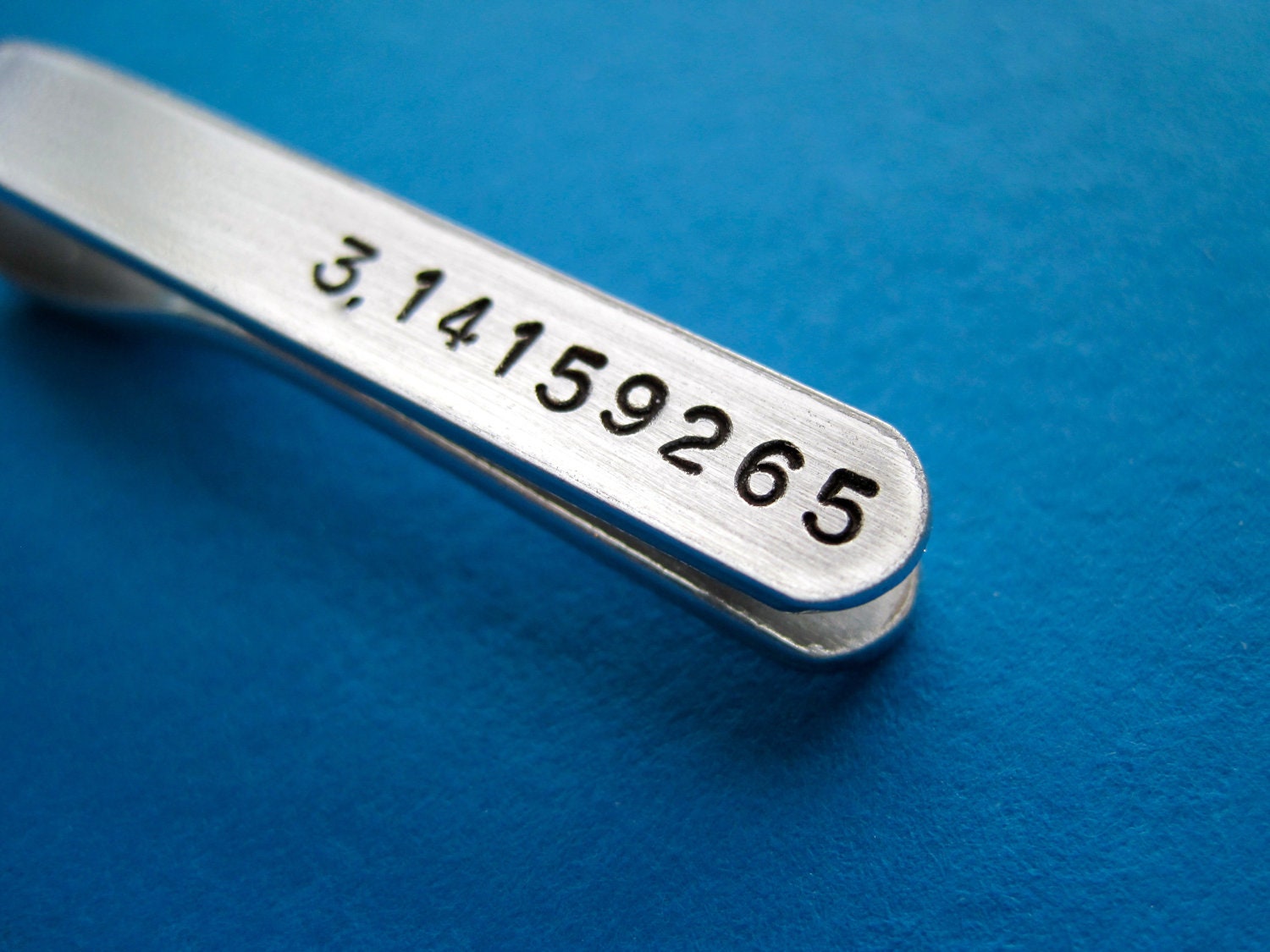 Pi Tie Bar - 3.14159265 - Custom Hand stamped aluminum tie clip