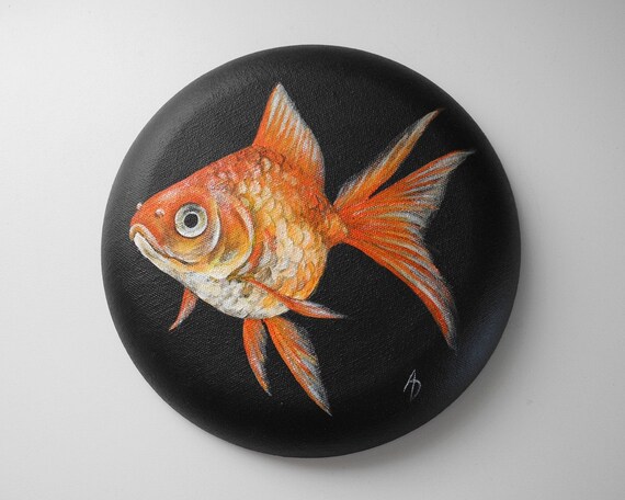 Gold fish painting round bubble circle canvas by AshleyDietrich