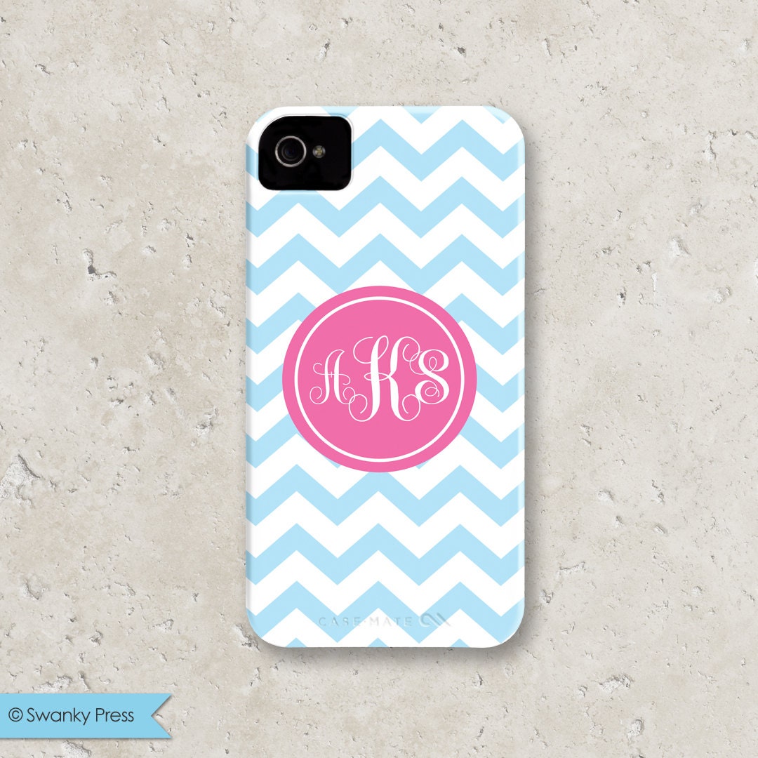 personalized custom iPhone 5 cell phone case - "aqua chevron with coral script monogram" Il_170x135