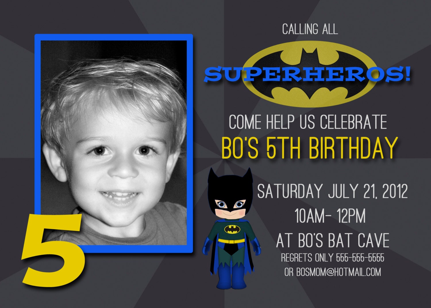 Cute Batman Birthday Party Invitation Customizable Print Your Own