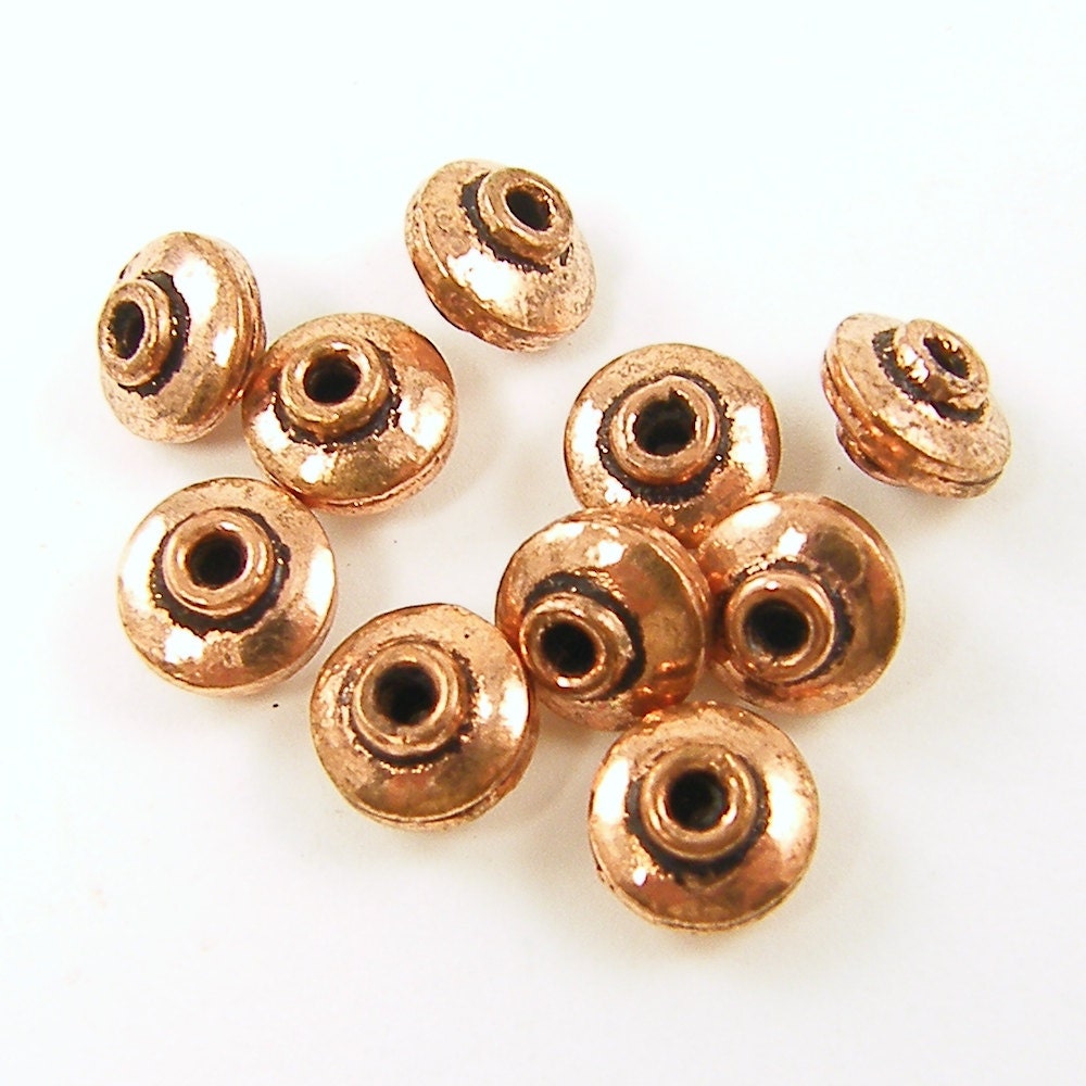 Copper Bead, Antique Copper Beads, Collared Copper Beads, Coppper Rondell  Beads