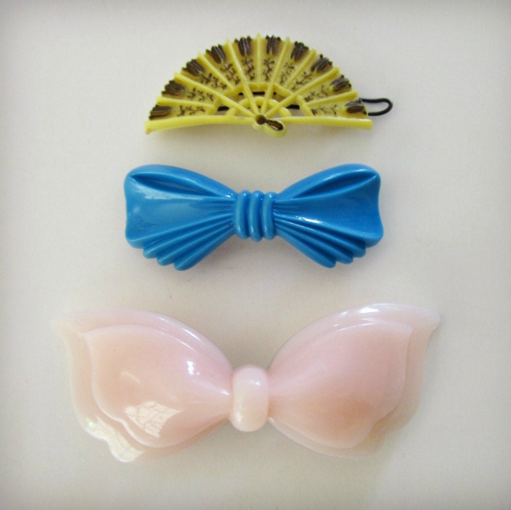 Vintage Childrens Hair Barrettes Bows Fan