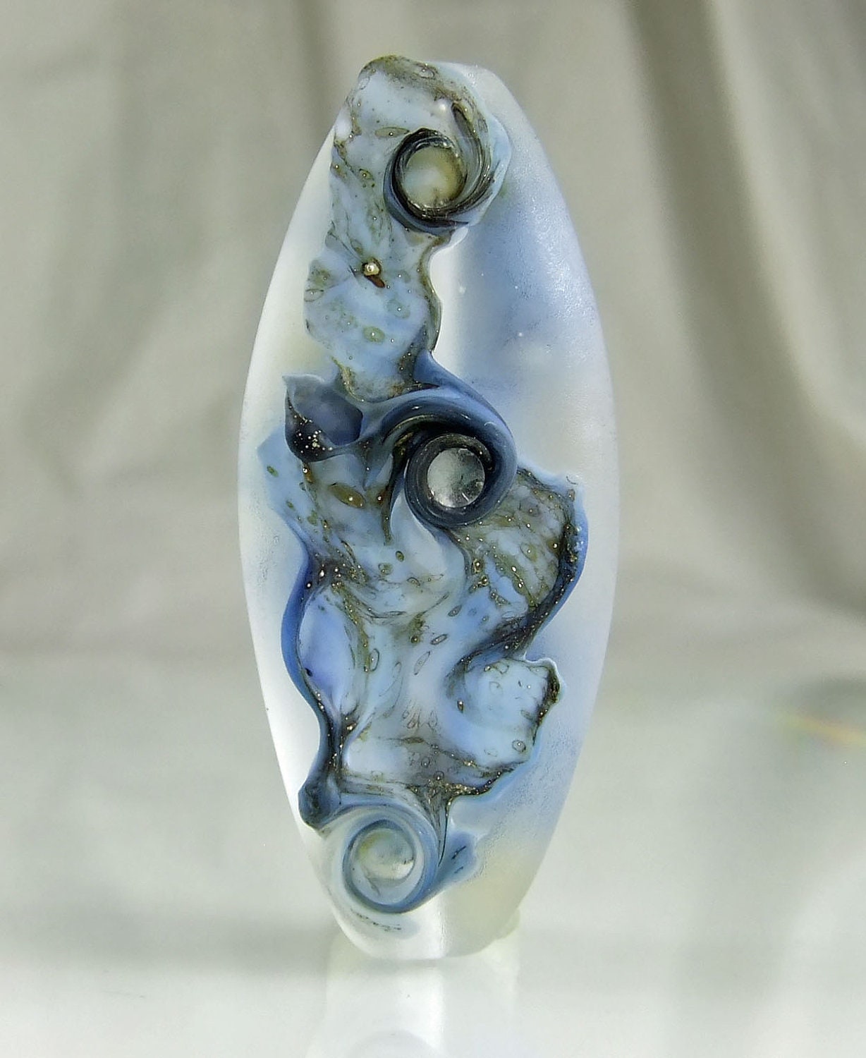 Etched Blue Galaxy Sky Lampwork Focal Bead