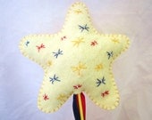 Hand-Embroidered and Beaded Waldorf-Inspired Wand Made with Wool Felt, Ribbon, and Wood for Pretend Play, Flower Girls, or Bridesmaids