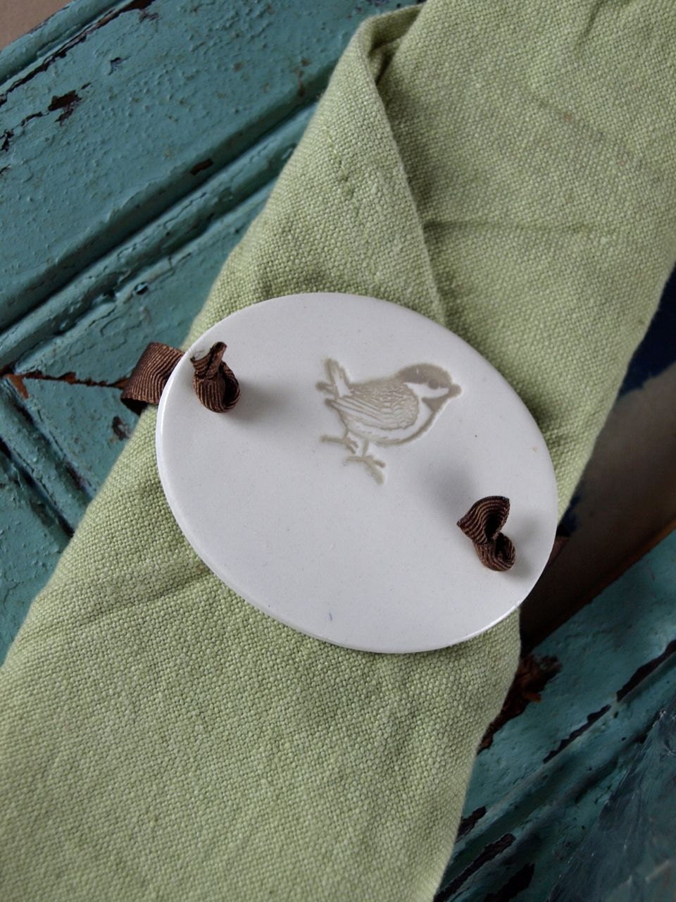 Napkin Rings with Brown Chickadee - set of 6