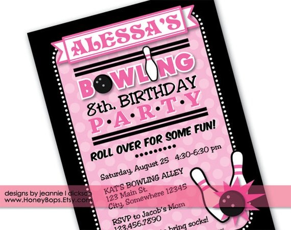 Bowling Birthday Invitation Girl or Boy Personalized - Printable Digital file Il_570xn