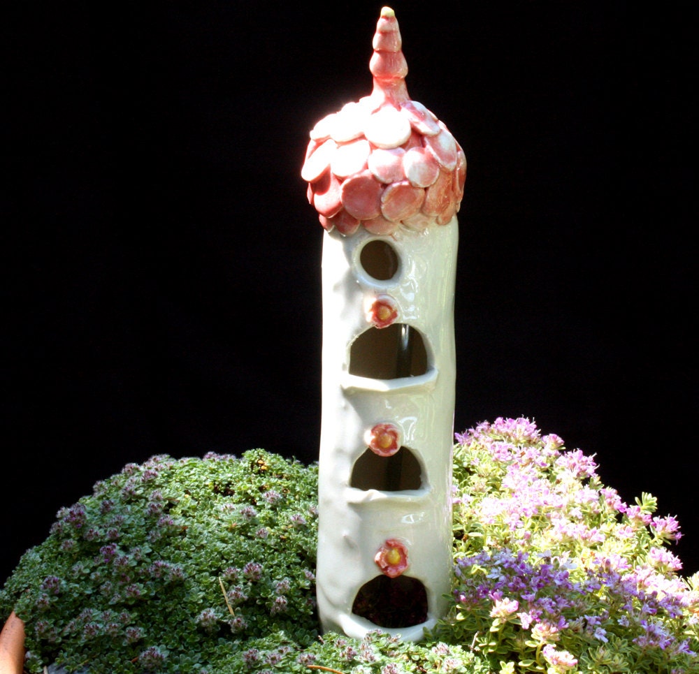 fairy tower - Pink Palace -  porcelain garden folly