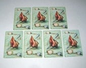 Vintage Playing Cards with Sea Shells on Aqua Background Lot of 7