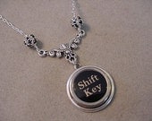 Typewriter key Jewelry Necklace SHIFT KEY with Jet Black Crystal Dragon Balls SHIFT Typewriter key Necklace