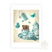 Mad Hatters tea party, collage art print, Alice in Wonderland, mouse, teapot, teacup, tea party, nursery art, blue, doormouse, giclee