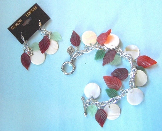 Italian colors glass and shell bracelet and earring set