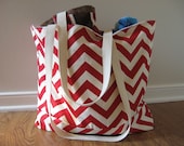 Large Beach Tote, Chevron Beach Bag, chevron tote bag Red