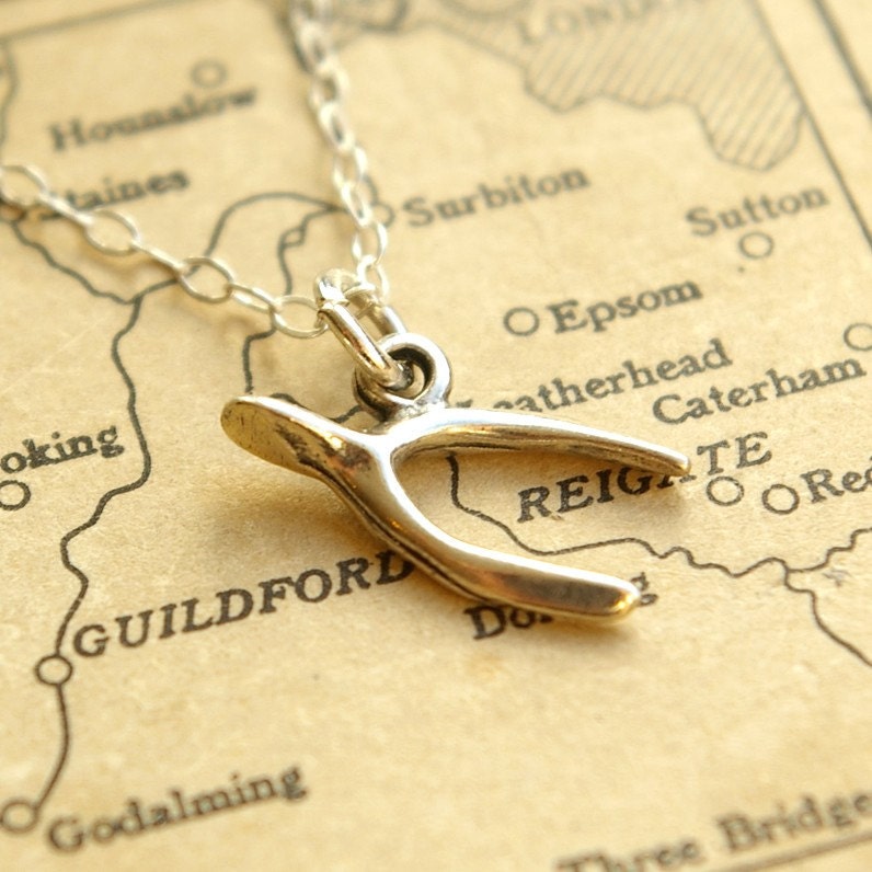 Wishbone Necklace. Sterling Silver Tiny Charm Necklace