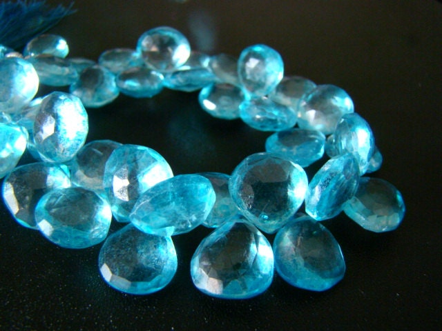 1/2 Strand----Beautiful Swiss Blue Quartz Faceted Heart Briolettes
