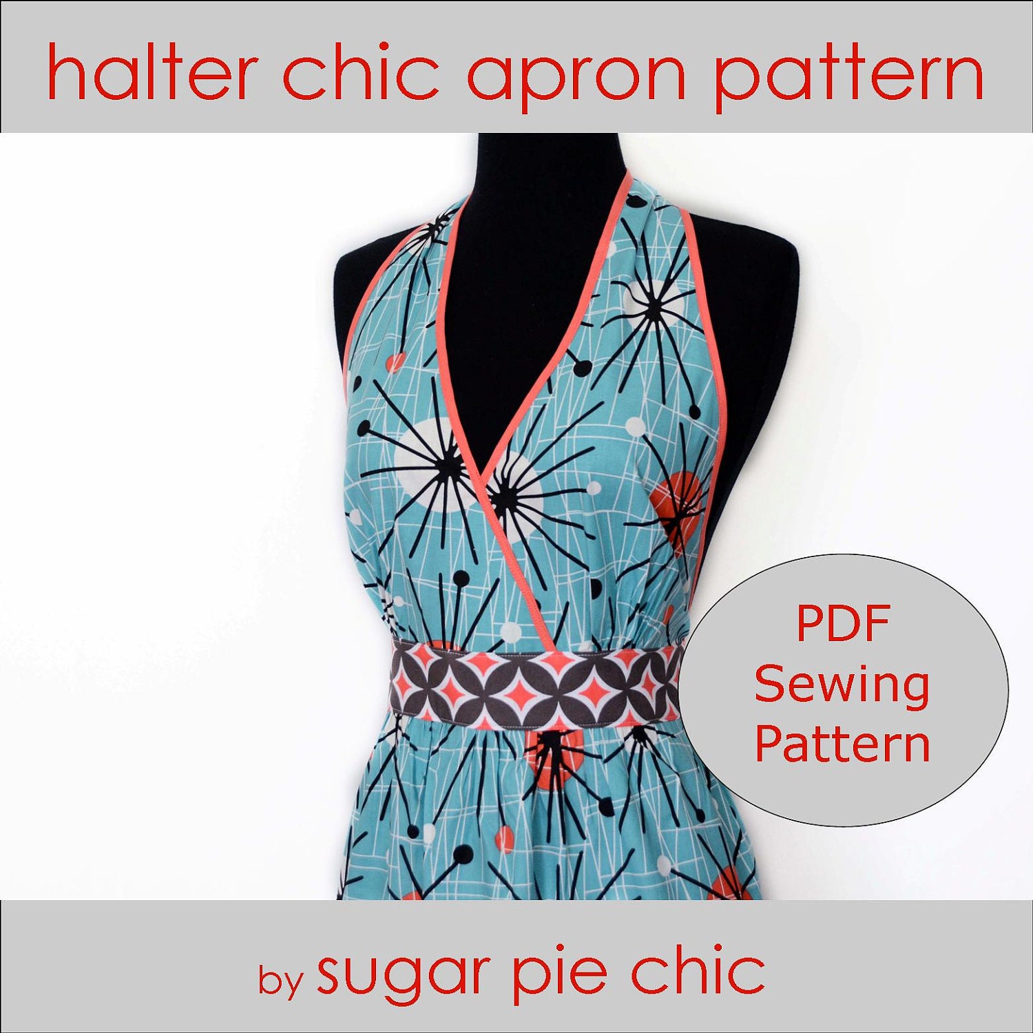 Apron Pattern PDF Women's Full Tutorial -  Halter Chic Apron - Instant Digital Download Sewing Pattern