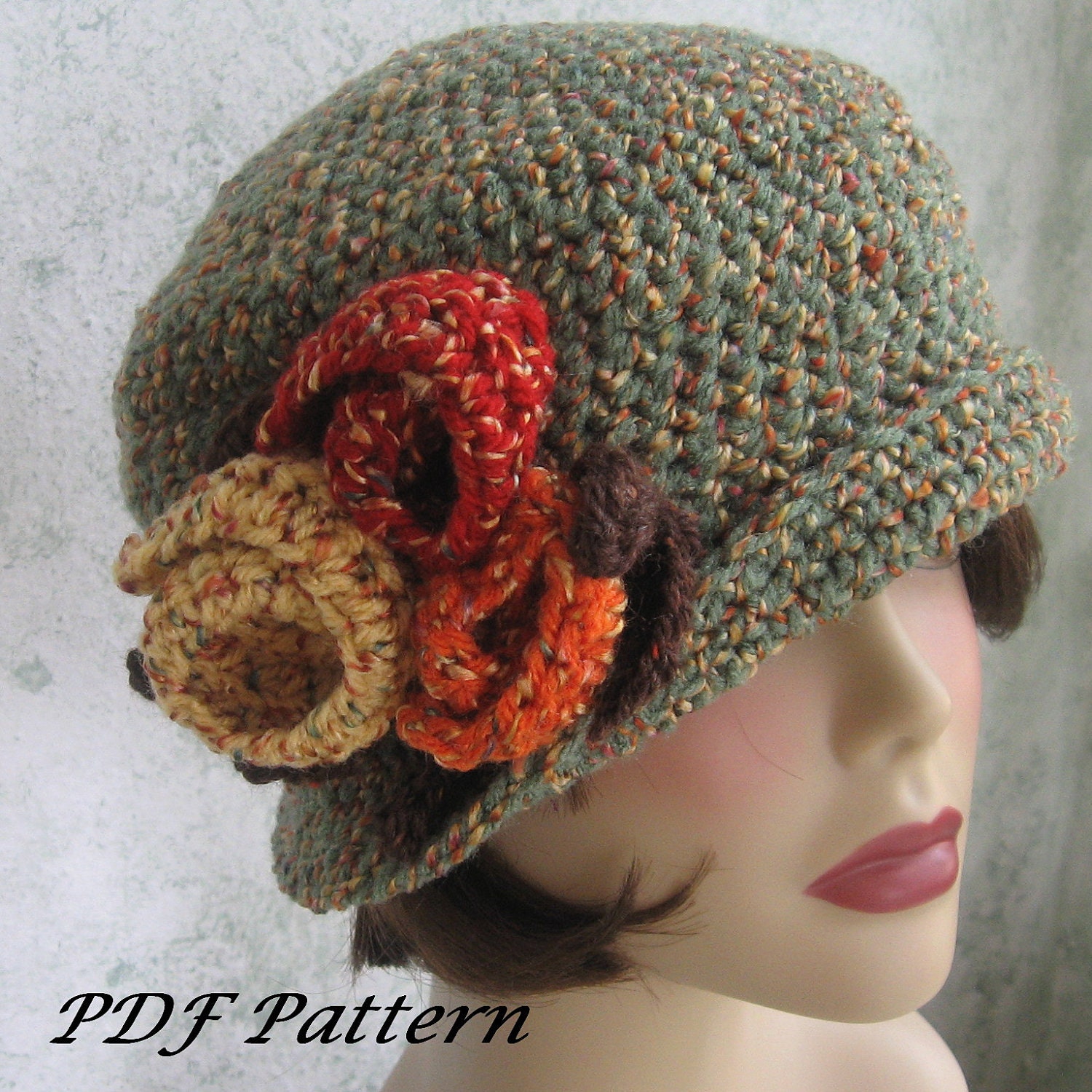 Crochet Pattern Womens Flapper Hat Dowton Abbey Style With Large Flower Trim  PDF May Resell Finished