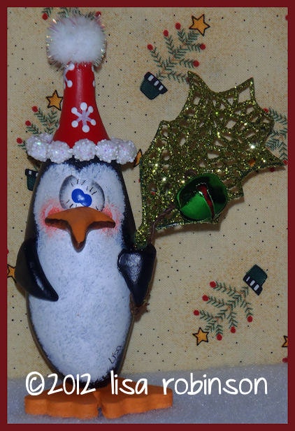 hand painted penguin gourd ornament hp winter bird holly jingle bell snowflake snowball BLIZZARD prim chick ofg