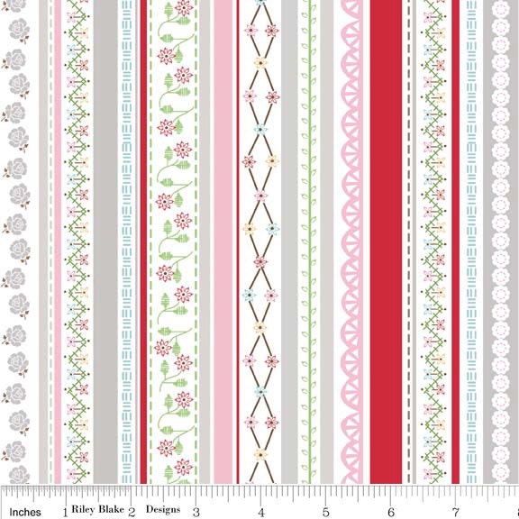 Polka Dot Stitches Stripe Pink - 1/2 Yard