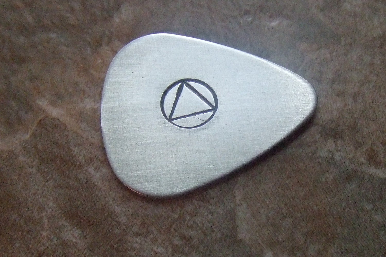 AA Symbol Recovery Jewelry- Handstamped Guitar Pick Inspirational