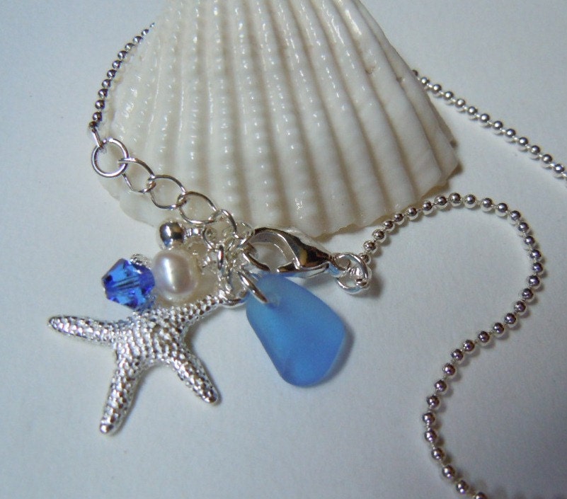 Blue Sea Glass Anklet Beach Glass - Seaglass Anklet