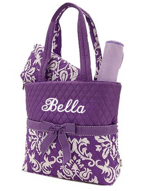 Diaper Bag Personalized Damask Purple White Monogrammed Quilted Diaper Bag Personalized Damask Purple White Monogrammed Quilted
