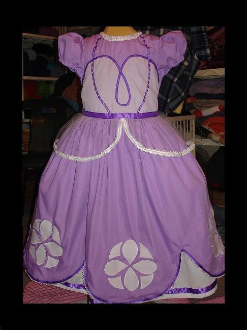 New Princess Sophia Character dress(-----)Pearl trim Galore(-----)Made to order sizes 12 months to girls size 8