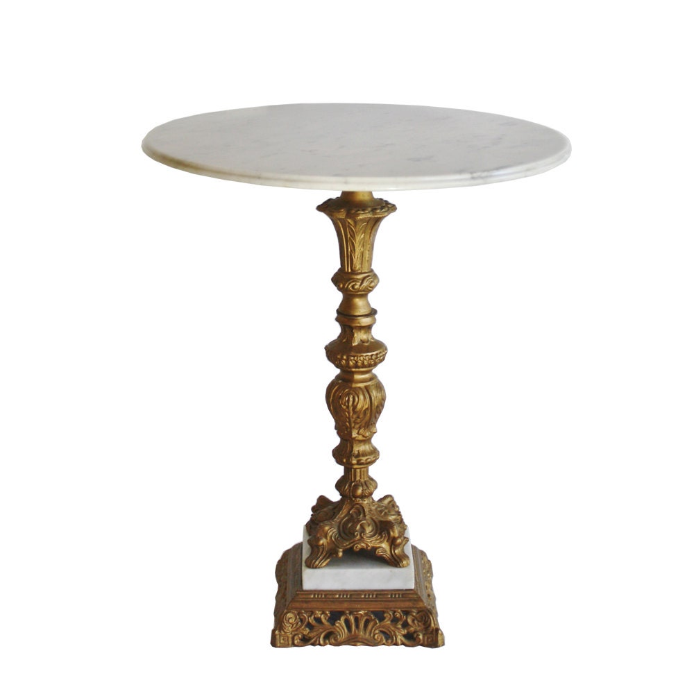 Vintage Italian marble top side table with a gold cast metal base