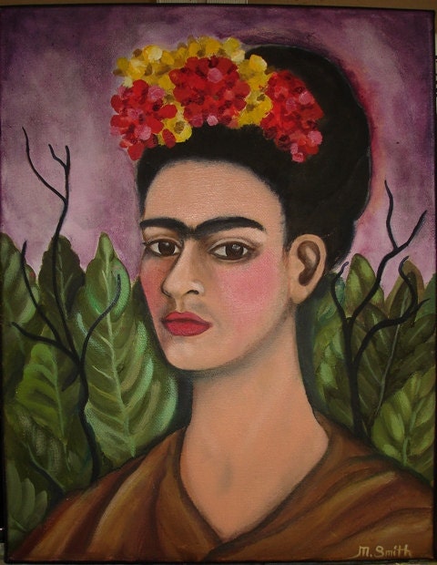 Frida with Leaves and Mexican Flowers