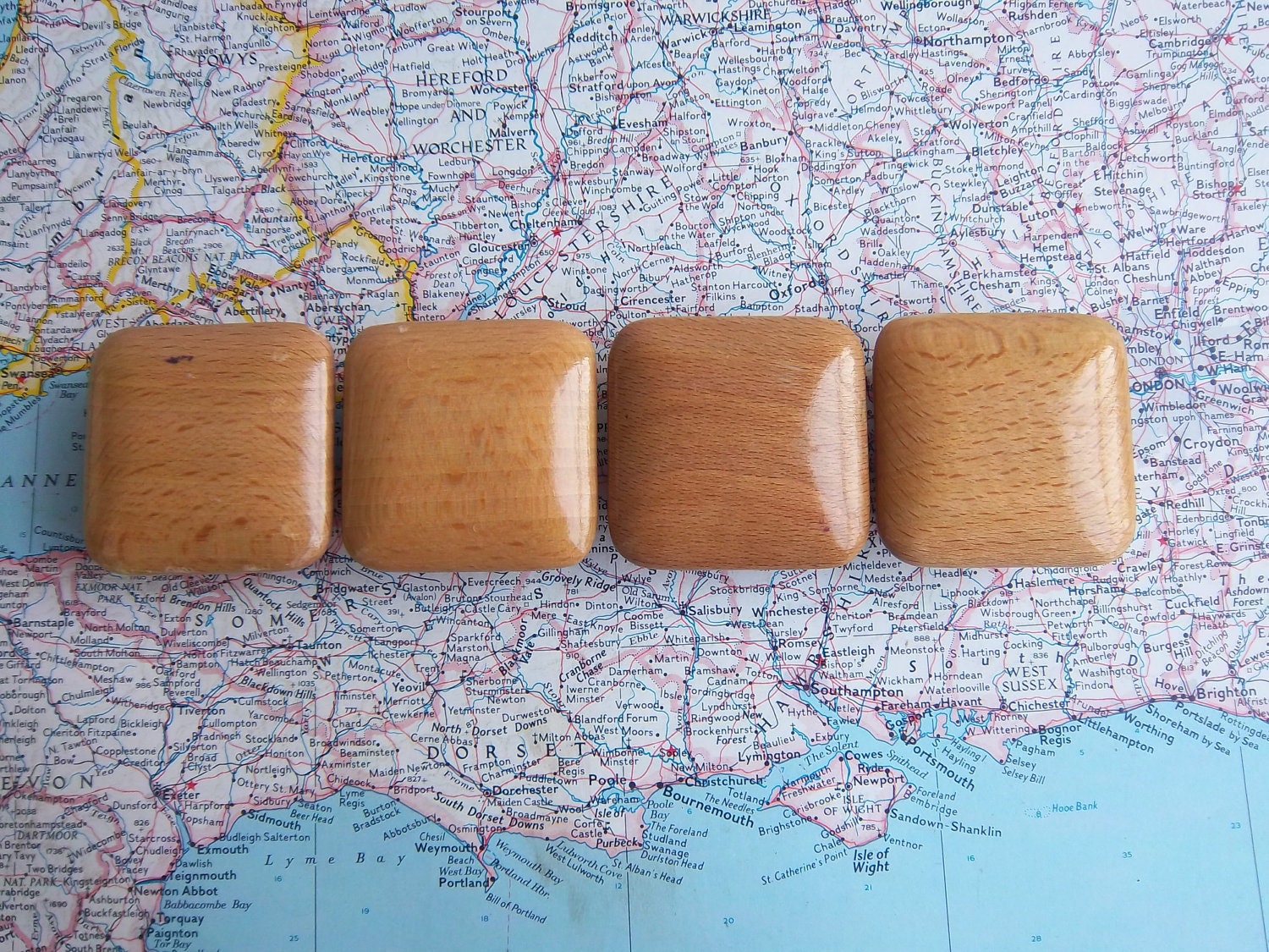 4 vintage wood square knobs includes hardware