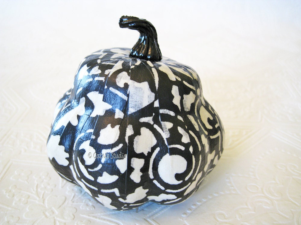 Pumpkin Ornament, Squash Ornament, Halloween Ornament, decoupage ornament, black and white, fall autumn thanksgiving halloween